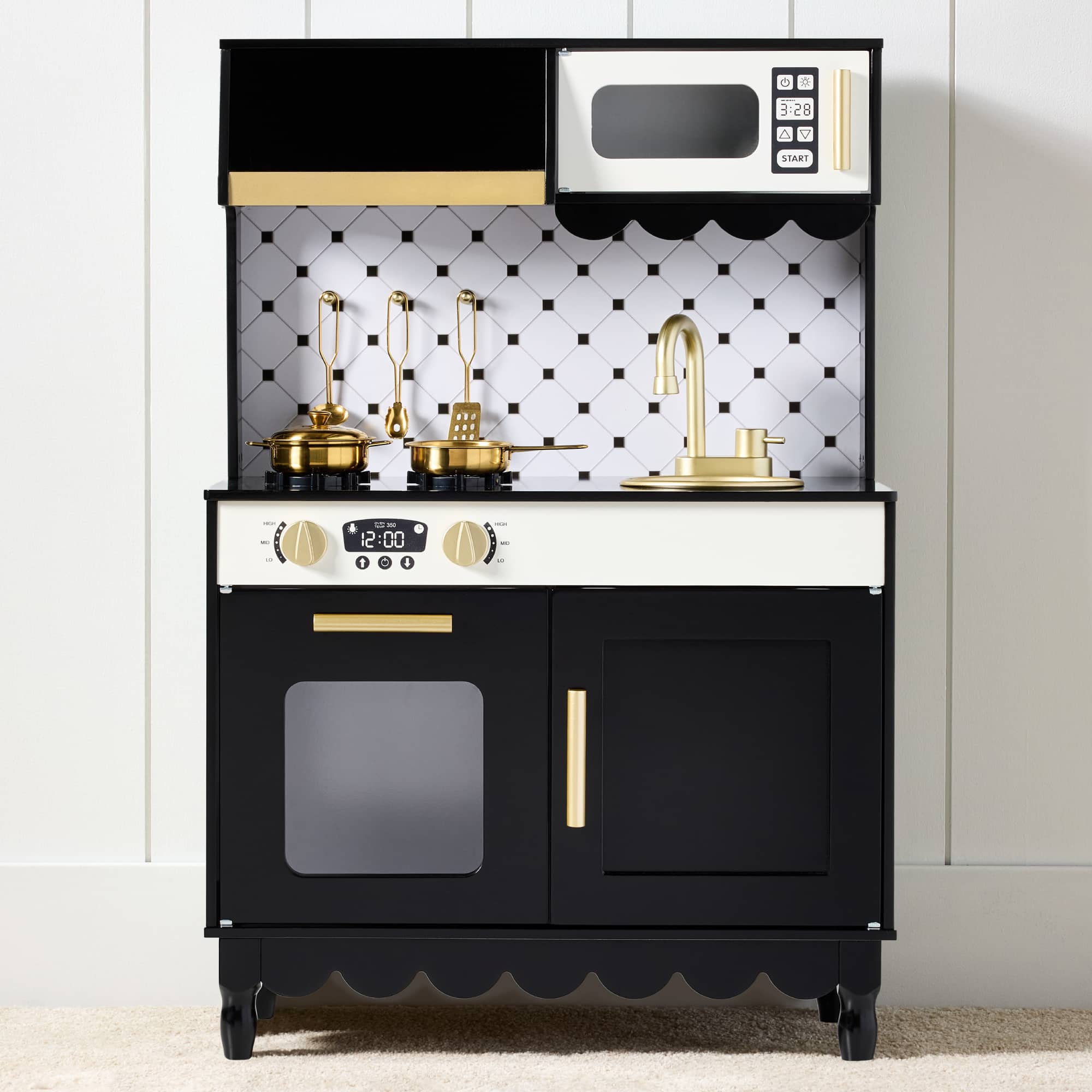 Best Choice Products - Wooden Cottage Kids Pretend Play Kitchen with 5 Accessories and Toy Storage - Black