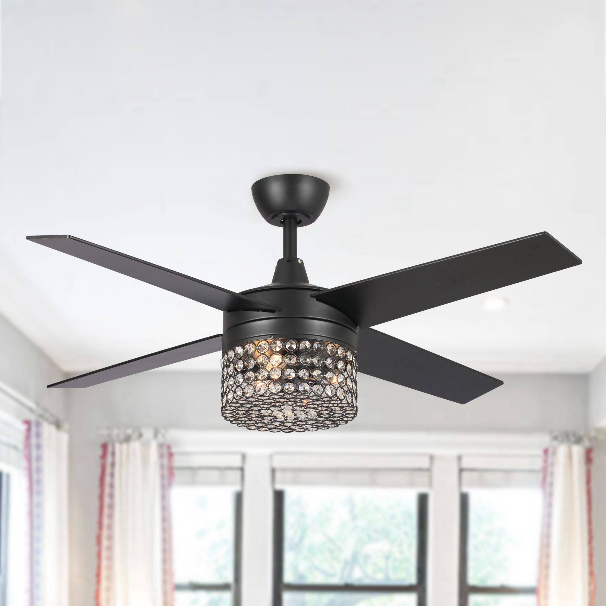 Alt View 8. Parrot Uncle - 48" Black Wood 4-Blade Crystal Fandelier Ceiling Fan with Remote and Light - Black.