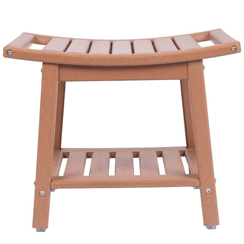 Front. FODINGHILL - HDPE Shower Bench with Storage & Handles, Indoor Outdoor Use - Brown.