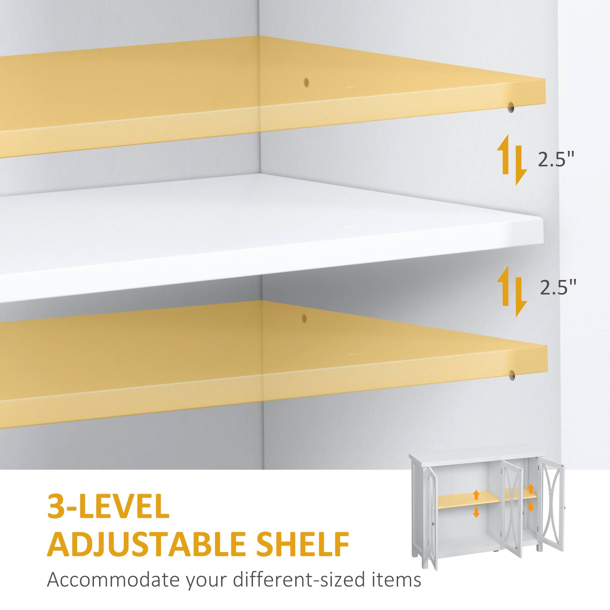 11 2.5" 1 2.5" 3-LEVEL ADJUSTABLE SHELF Accommodate your different-sized items