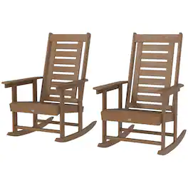 Outsunny - Pieces Outdoor Rocking Chairs, HDPE Patio Rockers with 28" High Back - Brown