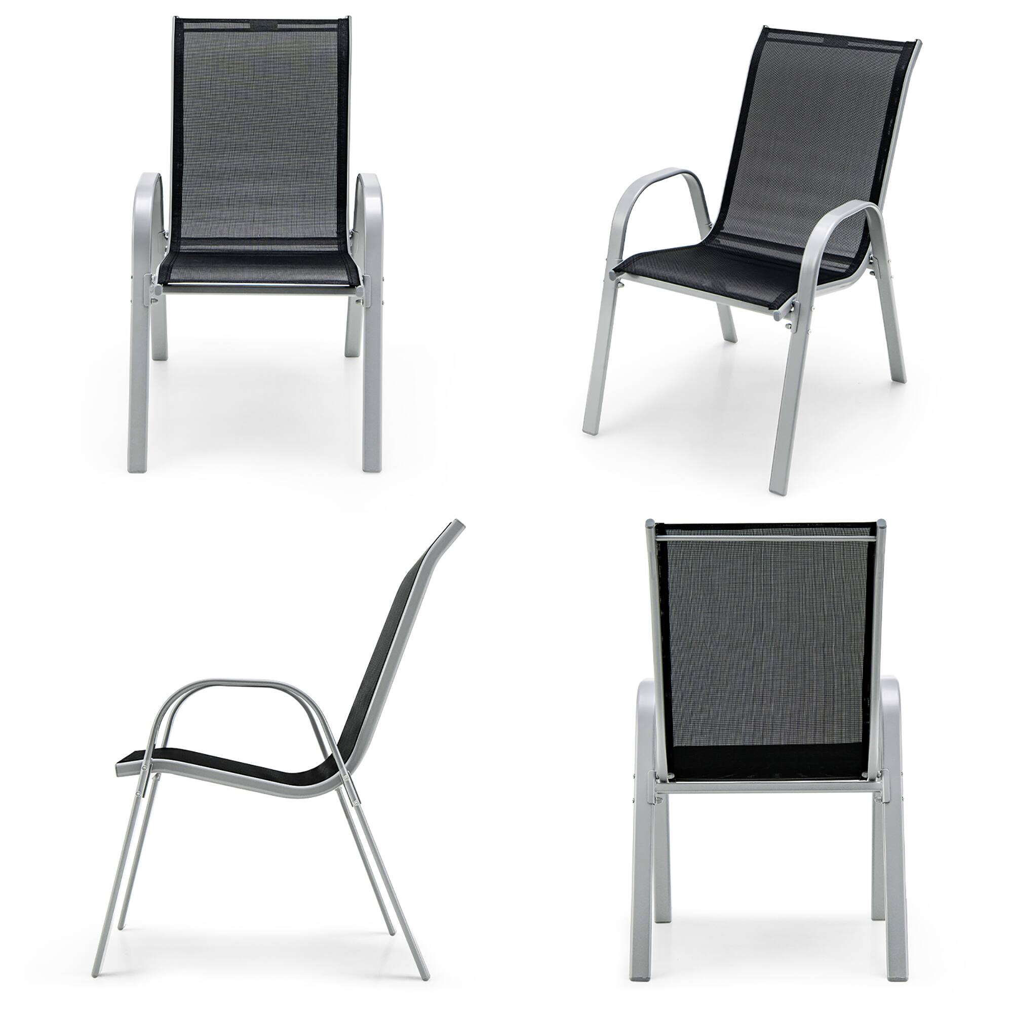 Alt View 9. Gymax - Gymax 4PCS Patio Stacking Dining Chairs w/ Curved Armrests & Breathable Seat Fabric - Black.
