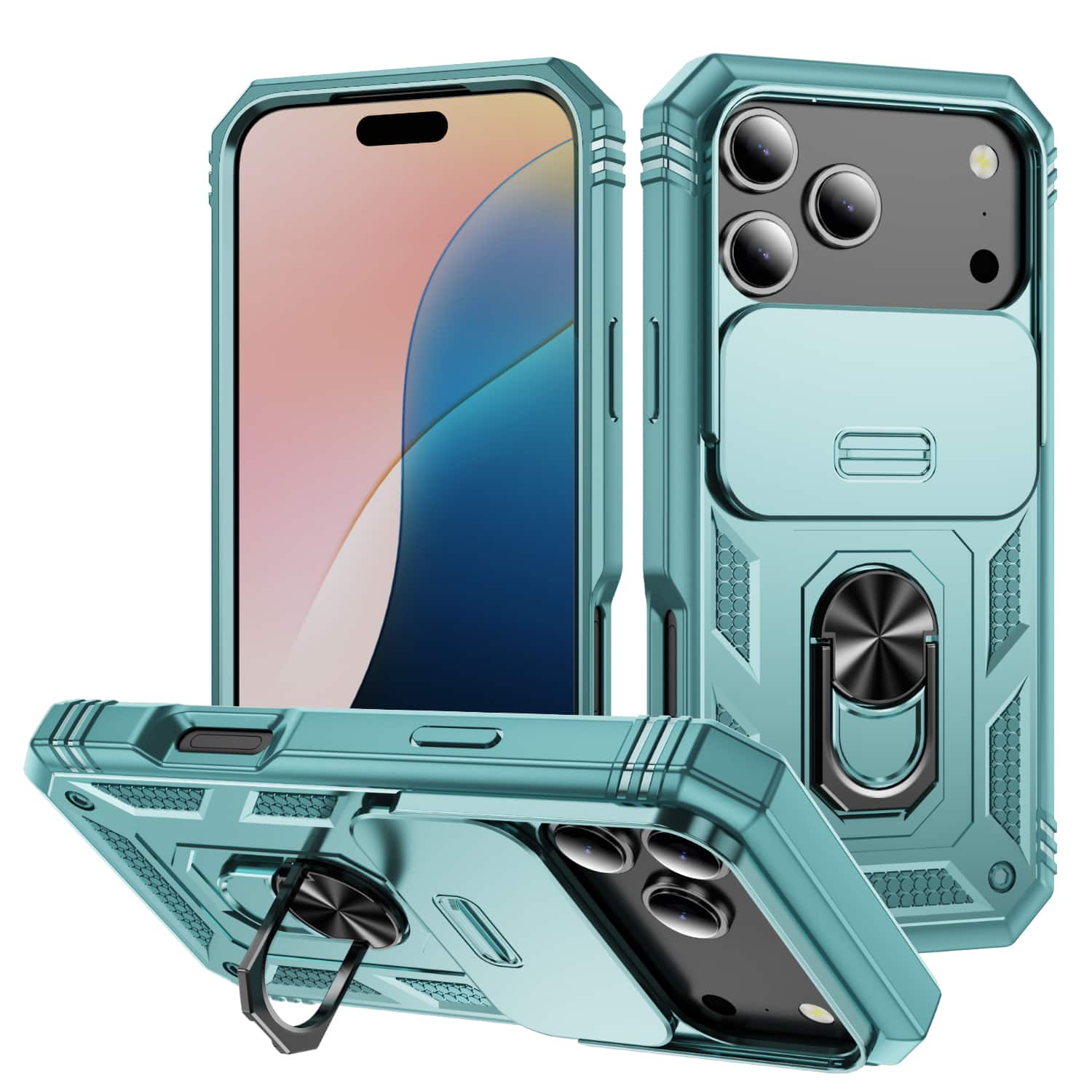 Dteck - Ring Kickstand Case For Apple iPhone 17 Pro with Slide Camera, Shockproof Magnetic PC TPU Rugged Cover - Green price history on PriceWatchPro