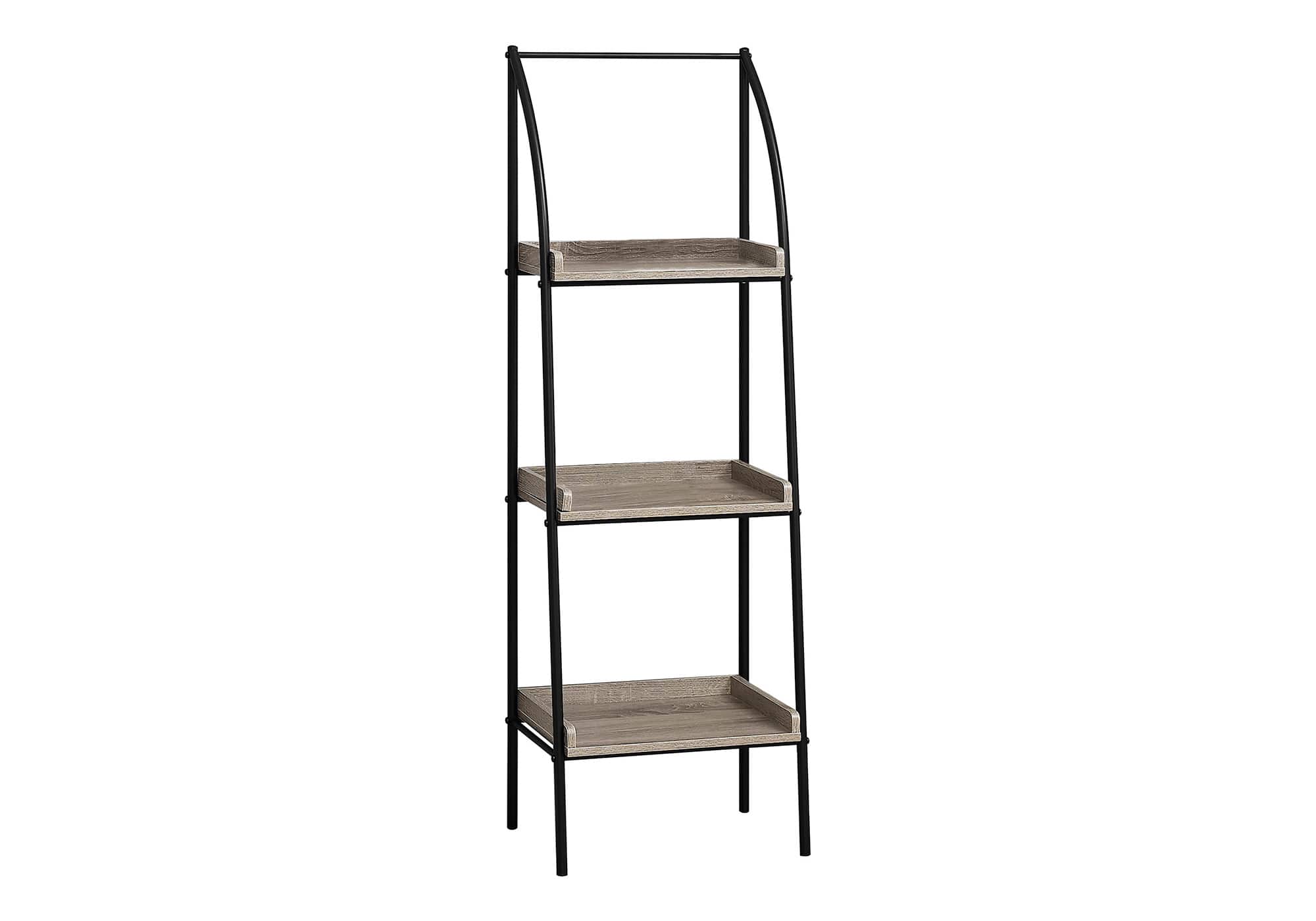 TinyHomie - Bookshelf Bookcase Etagere Corner 3 Tier 48in H Brown Laminate Black Metal - taupe
