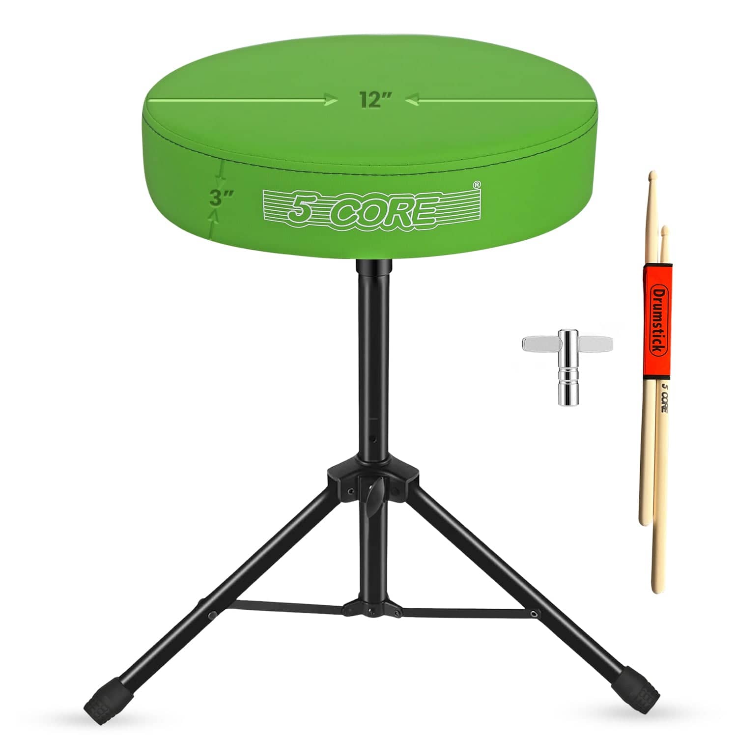5 CORE - Drum Throne 3" Thick Padded Comfortable Guitar Stool Drummer Chair Adjustable Musician Seat - Green
