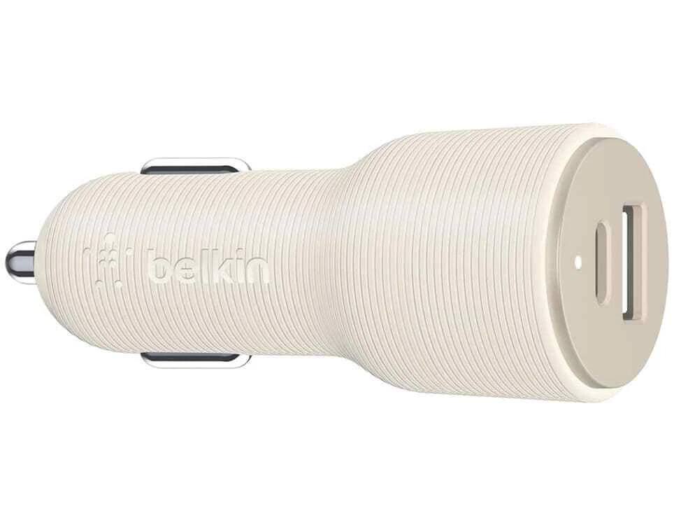 Angle. Belkin - Belkin Signature Edition 30W Power Delivery Car Charger Type C and USB A I Color: Cream - Cream.