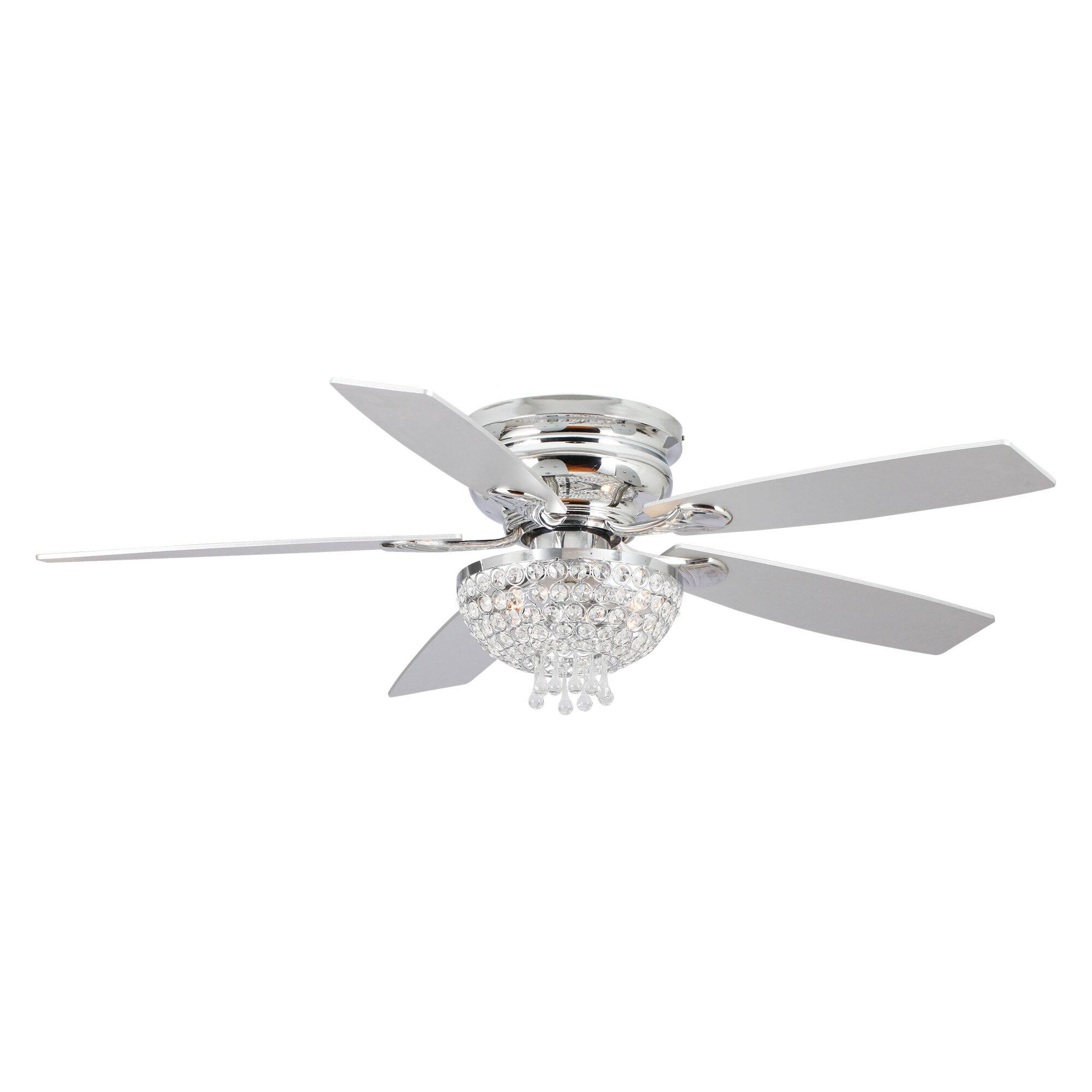 Alt View 1. Parrot Uncle - 52" Modern Chrome Low Profile Crystal Ceiling Fan with Remote and 3-Speed Motor - Chrome.