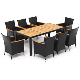 Mondawe - 9 Pieces Outdoor Dining Set with Acacia Wood Tabletop for Garden - Navy