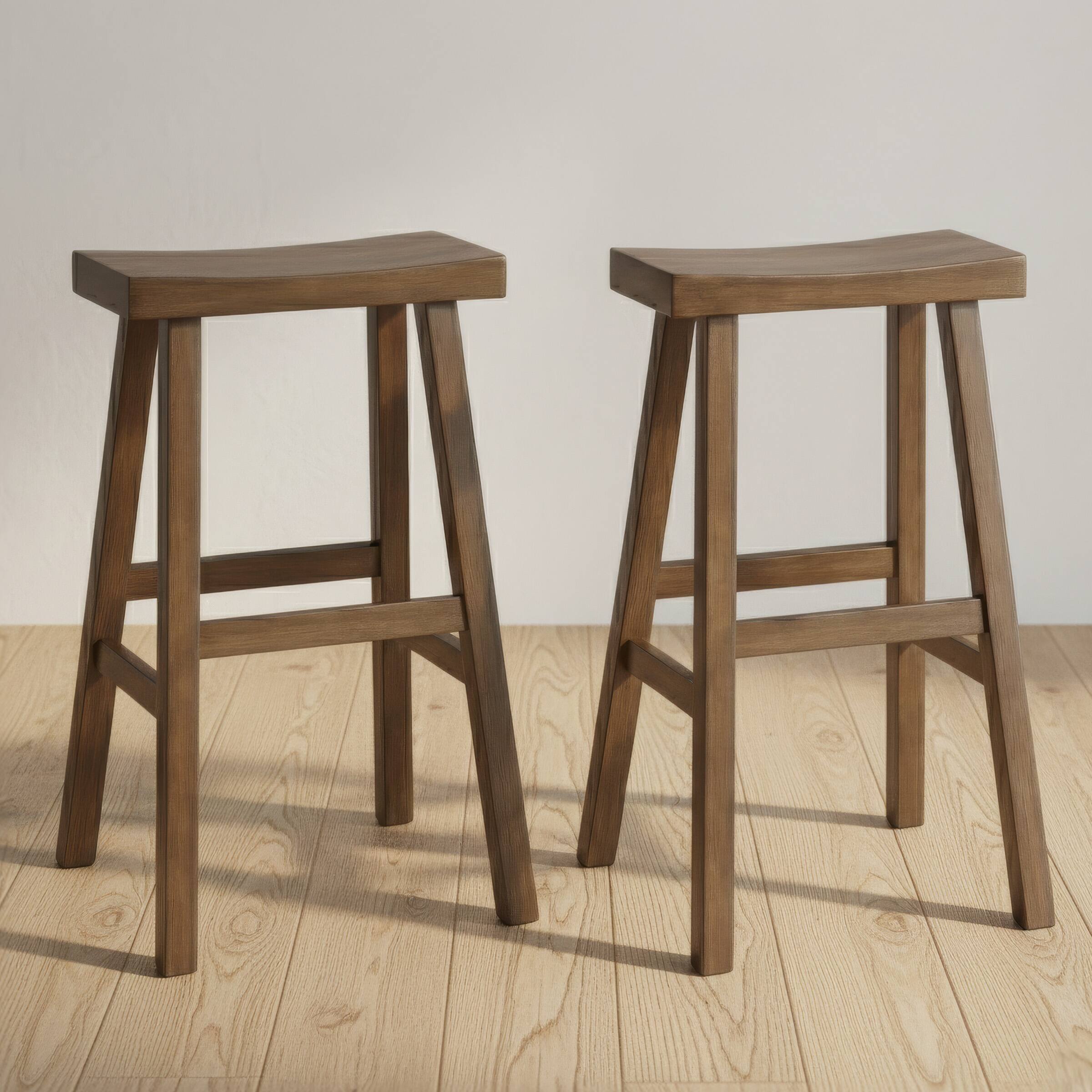 Alt View 1. Alaterre Furniture - Bar Stools Set of 2 31-Inch Tall Counter Height Bar Stools with Backless Saddle Seat and Footrests, Walnut - Walnut.