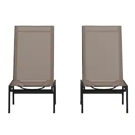 Emma + Oliver - Braelin Set of 2 Textilene Adjustable 5 Position Patio Chaise Lounge and Metal Frame - Brown