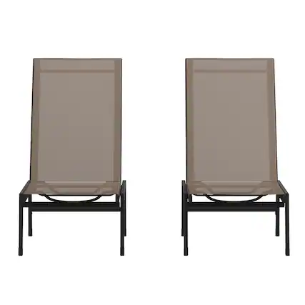 Front. Emma + Oliver - Braelin Set of 2 Textilene Adjustable 5 Position Patio Chaise Lounge and Metal Frame - Brown.