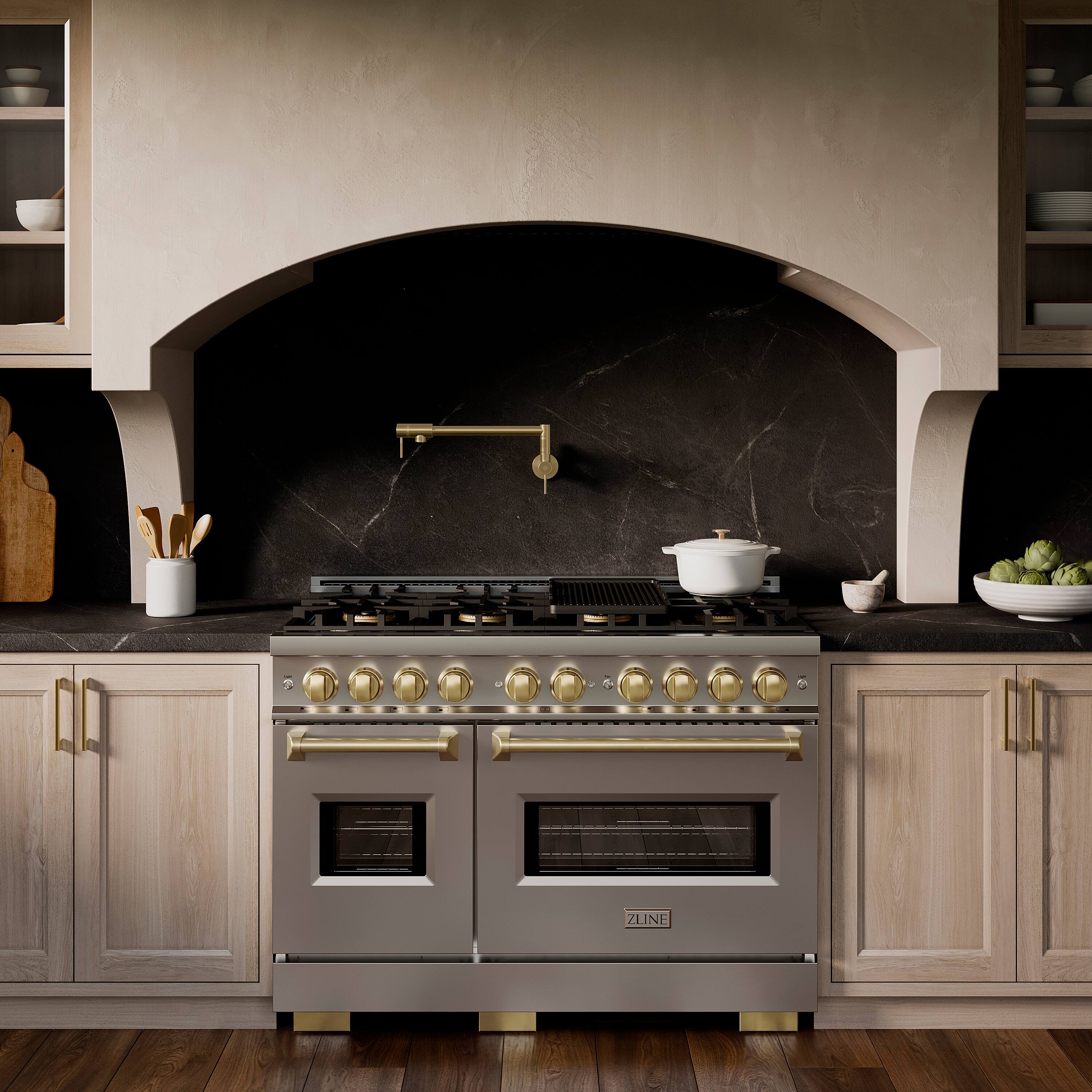 Alt View 5. ZLINE - Autograph 48 in. 6.7 cu. ft. Classic Freestanding DuoPro Gas Range with Convection Oven & Champagne Bronze Accents - Stainless Steel.