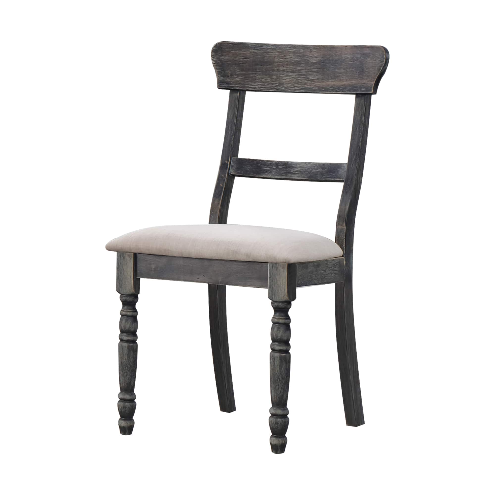 GOODSILO - Rustic Side Chair with Linen Upholstery and Weathered Gray Wooden Accents, Set of 2 - Light Brown