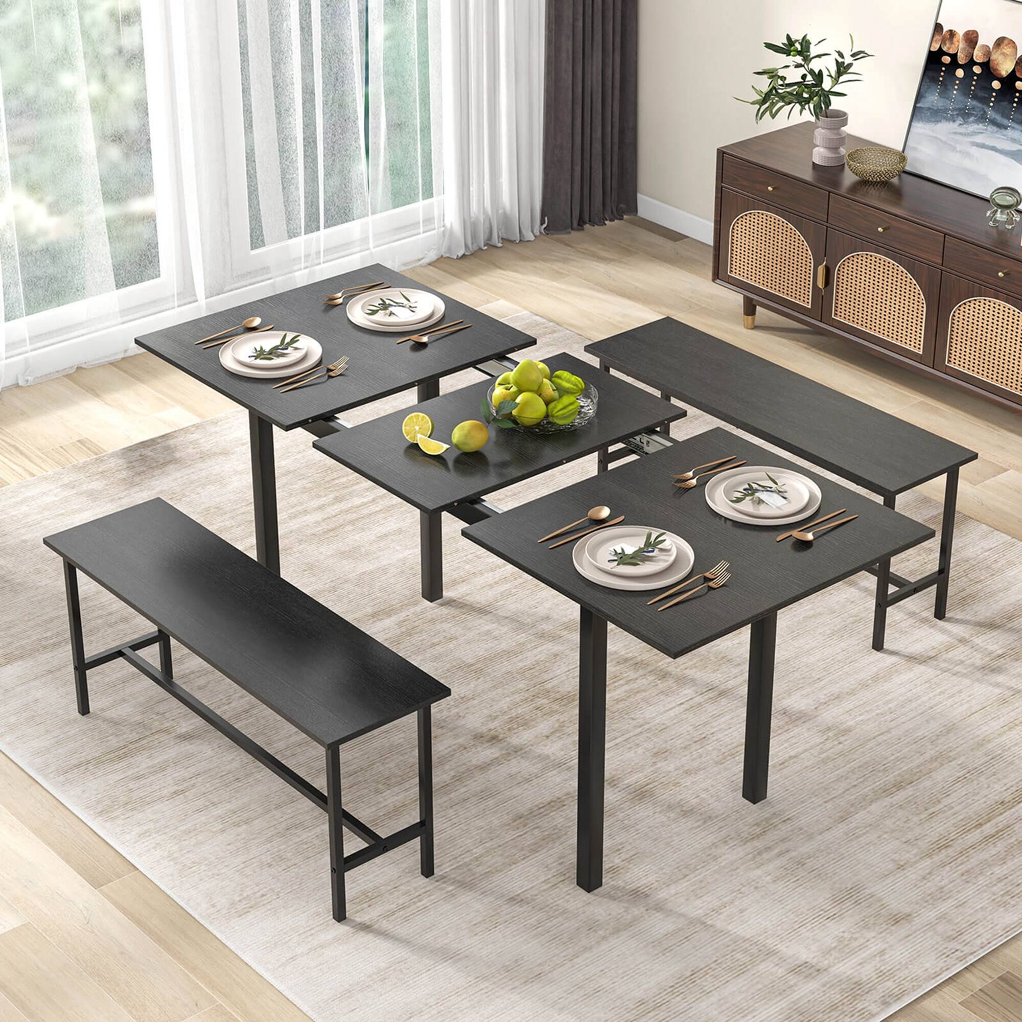 Alt View 11. Costway - 3 Piece Dining Table Set for 4-6 63"Kitchen Table with 2 Benches Metal Frame Black - Black.