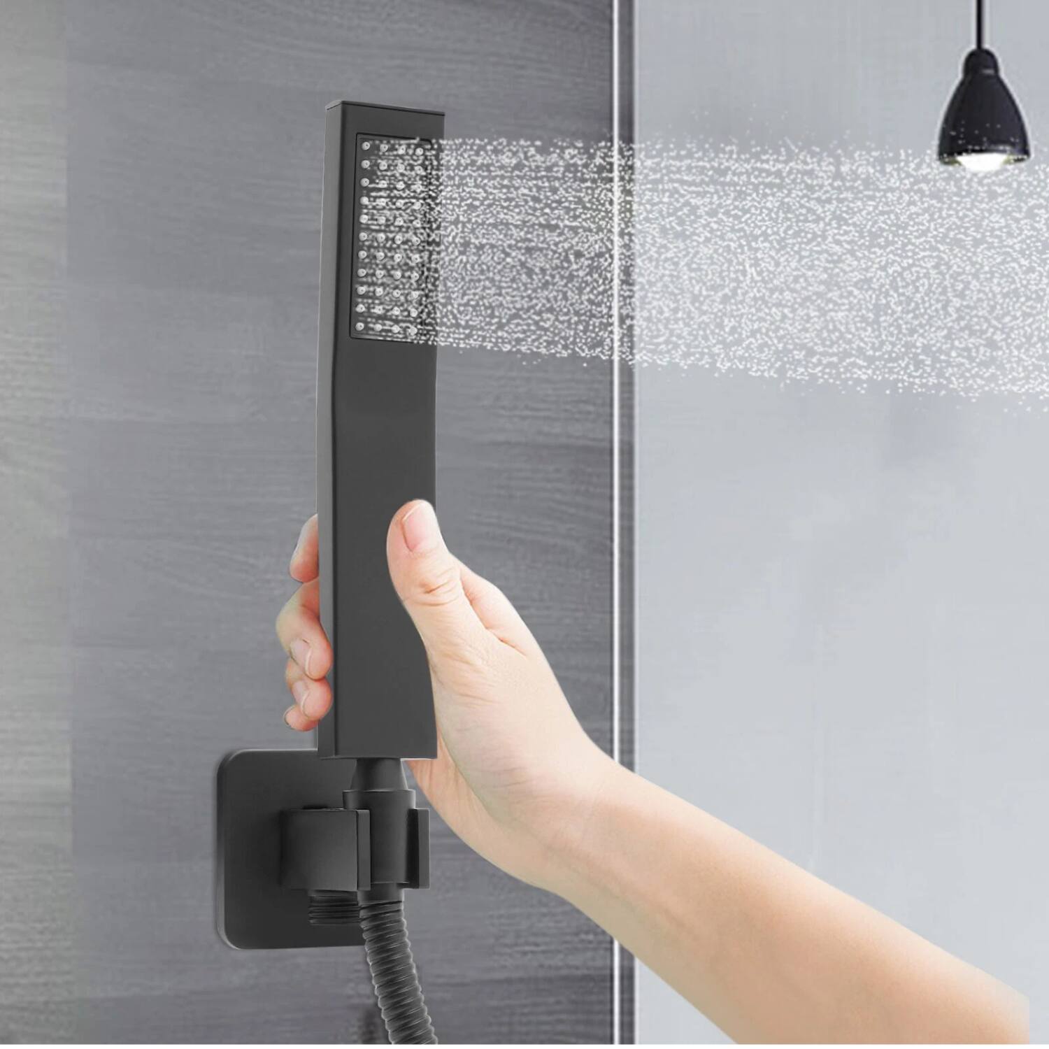 Angle. Stock Preferred - Brass Handheld Shower Head Kit with Hose & Wall Bracket - Black.