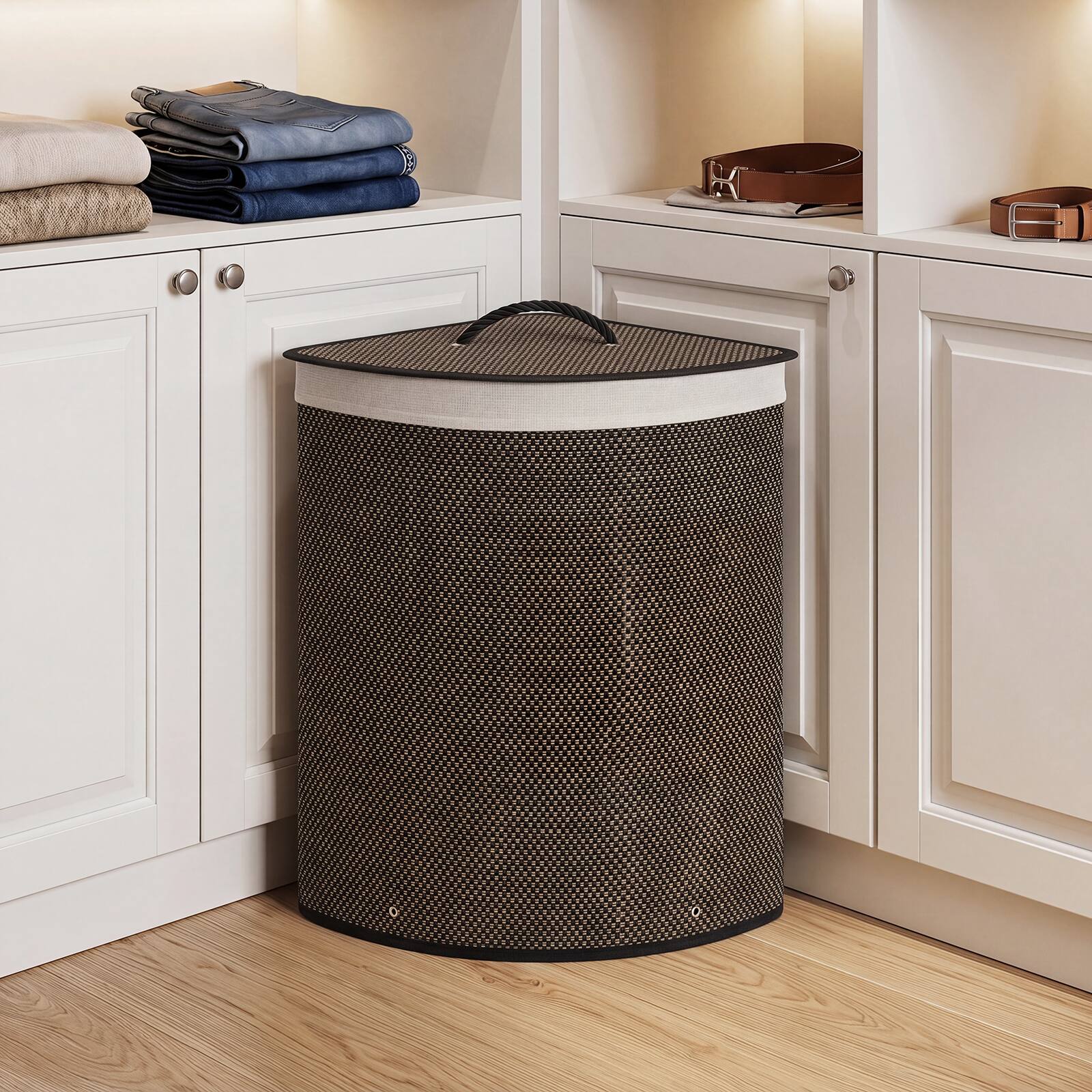 Alt View 3. Costway - Costway 15 Gal Capacity Clothes Hamper Bamboo Laundry Hamper with Removable Liner - Black.