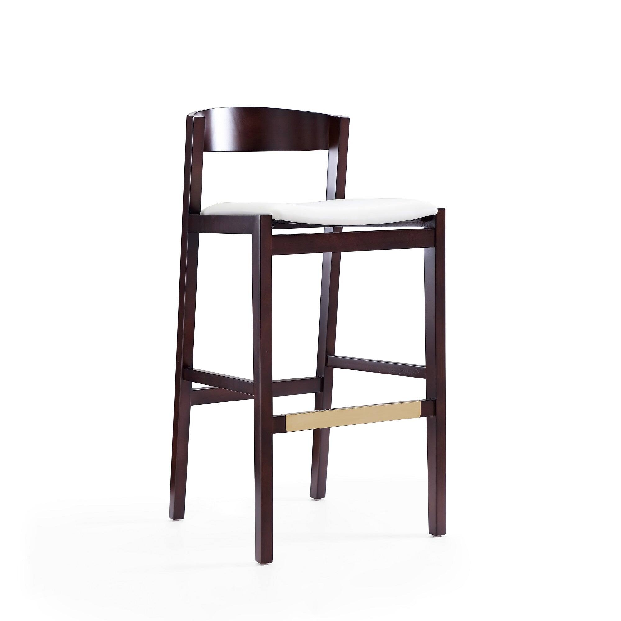 Left. Manhattan Comfort - Klismos Mid-Century Modern Wood Upholstered Barstool - Set of 2 - Ivory.