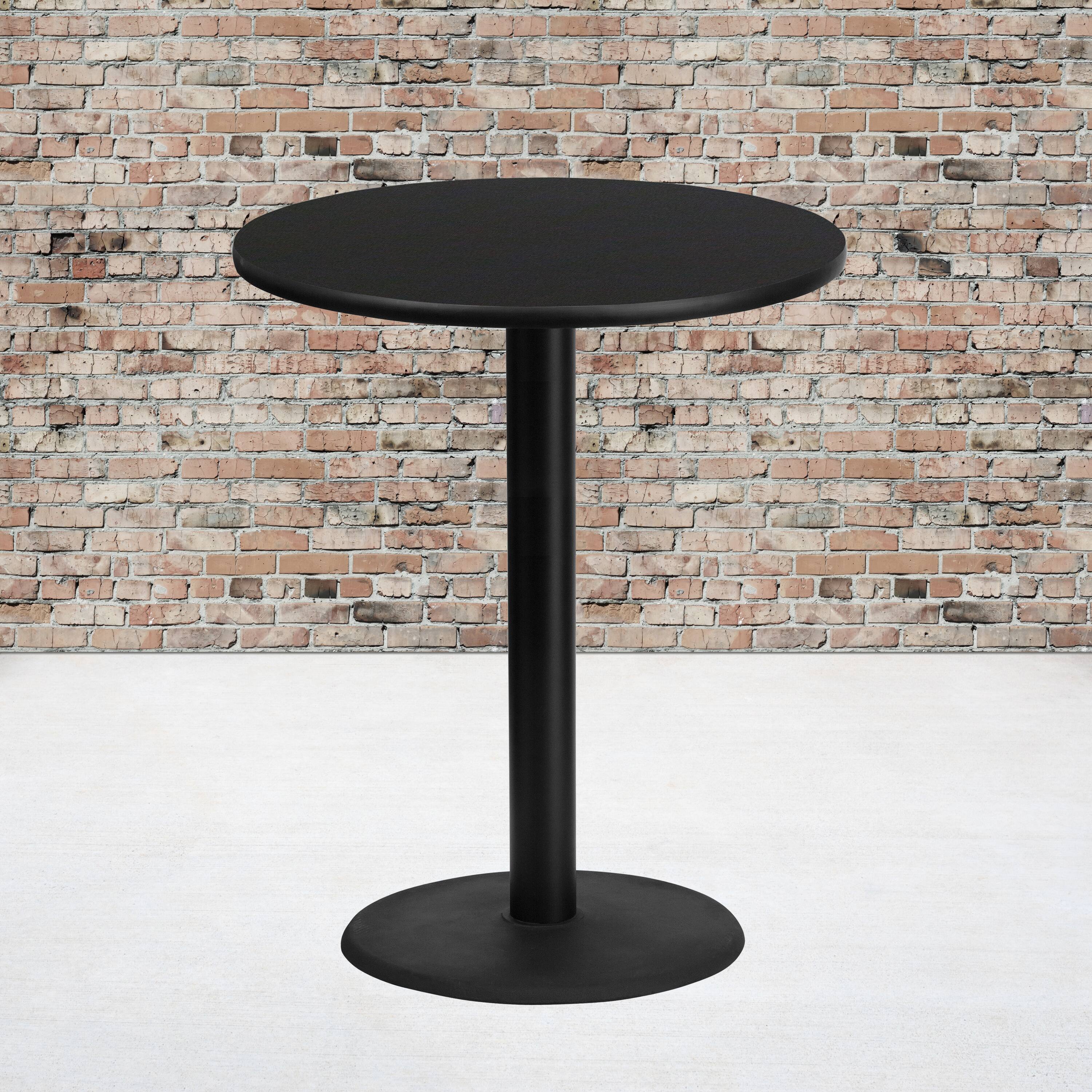 Alt View 1. Emma + Oliver - 36" Round Laminate Table Top with 24" Round Bar Height Table Base - Black.
