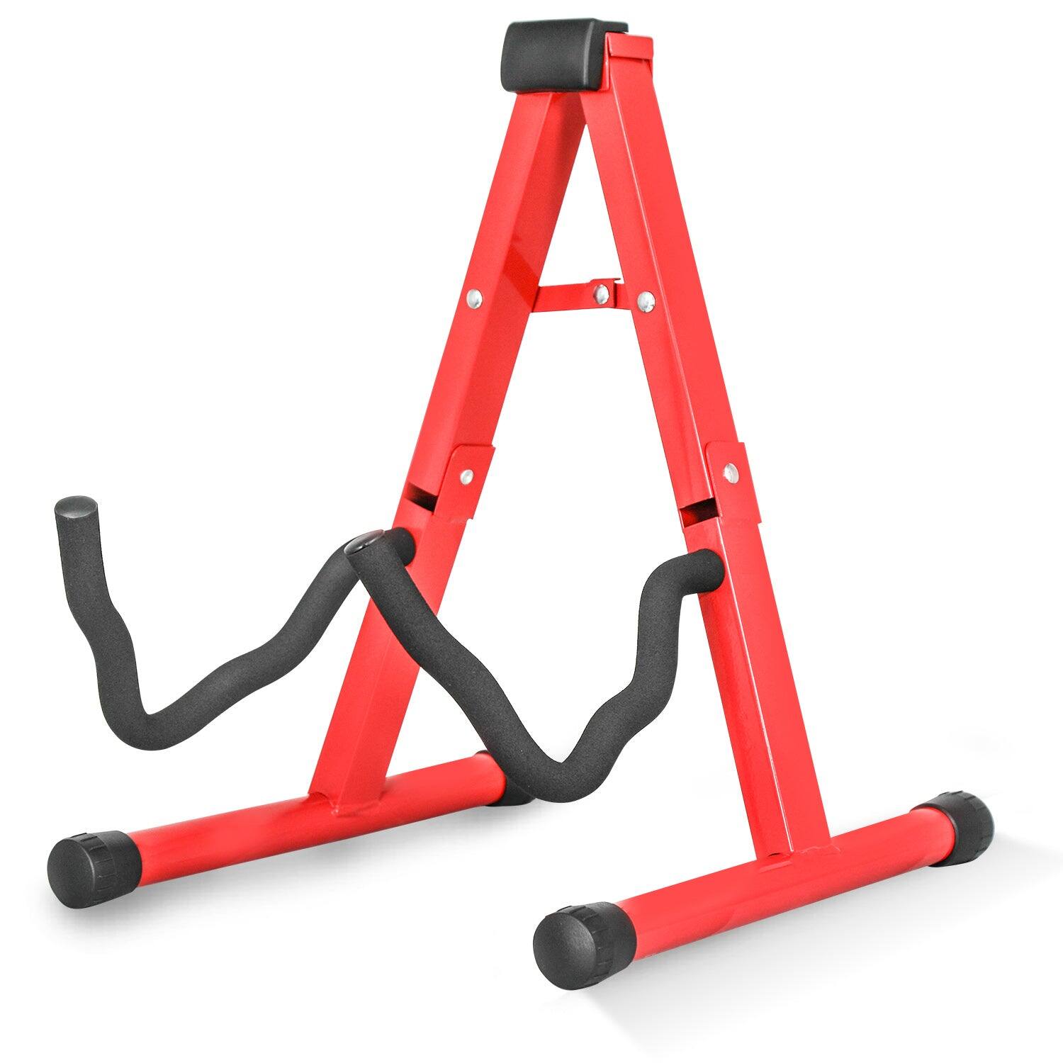 Front. 5 CORE - Guitar Stand A Frame w Foam Arms Rubber Pad for Acoustic Electric Bass-GSS RED - Red.