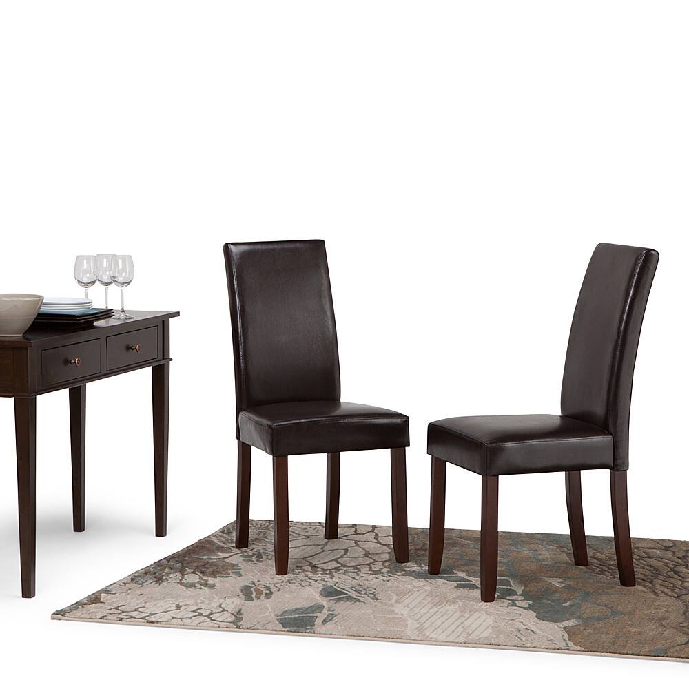 Left. Simpli Home - Acadian Parson Polyurethane Faux Leather Dining Chairs (Set of 2) - Tanner's Brown.