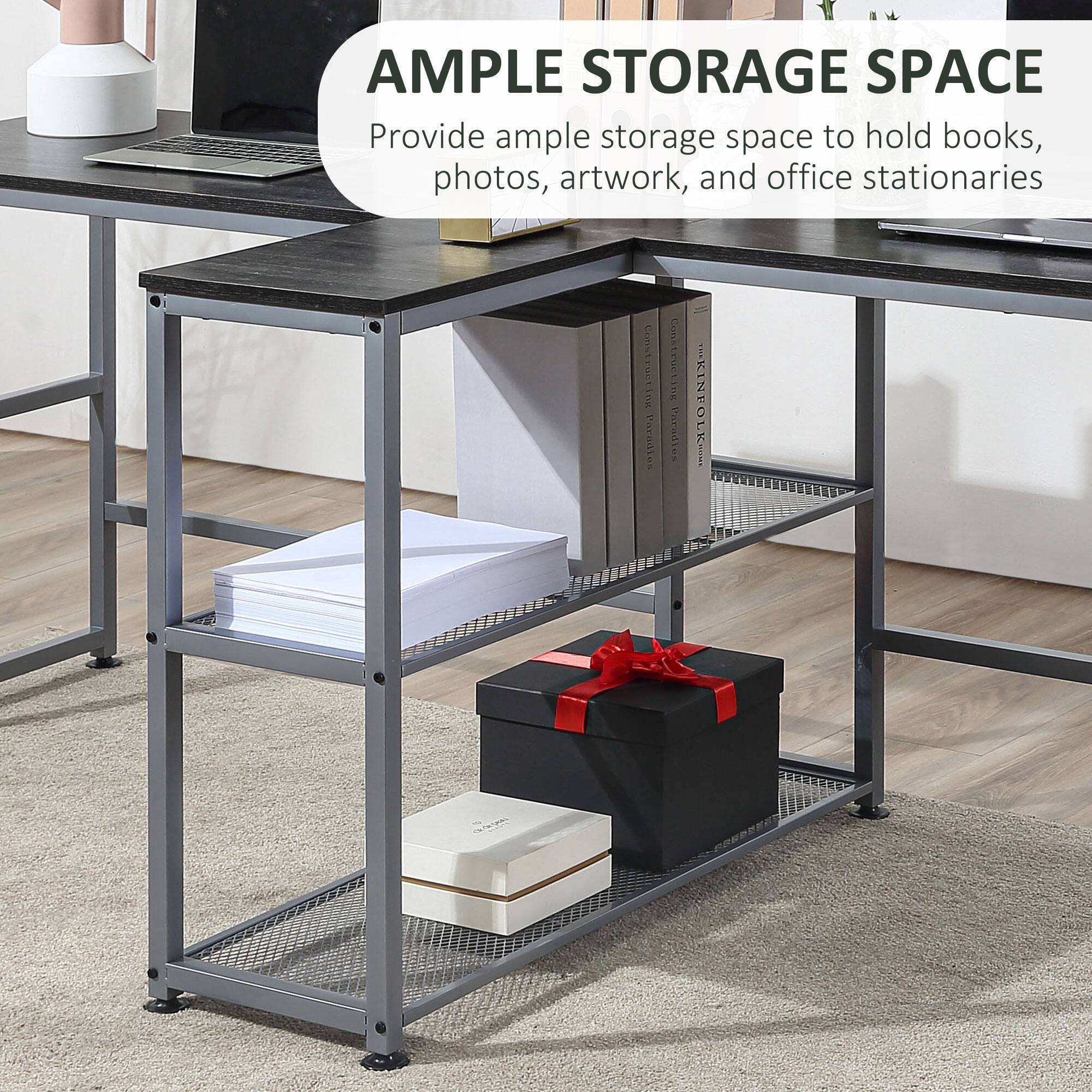 AMPLE STORAGE SPACE  
Provide ample storage space to hold books, photos, artwork, and office stationaries
