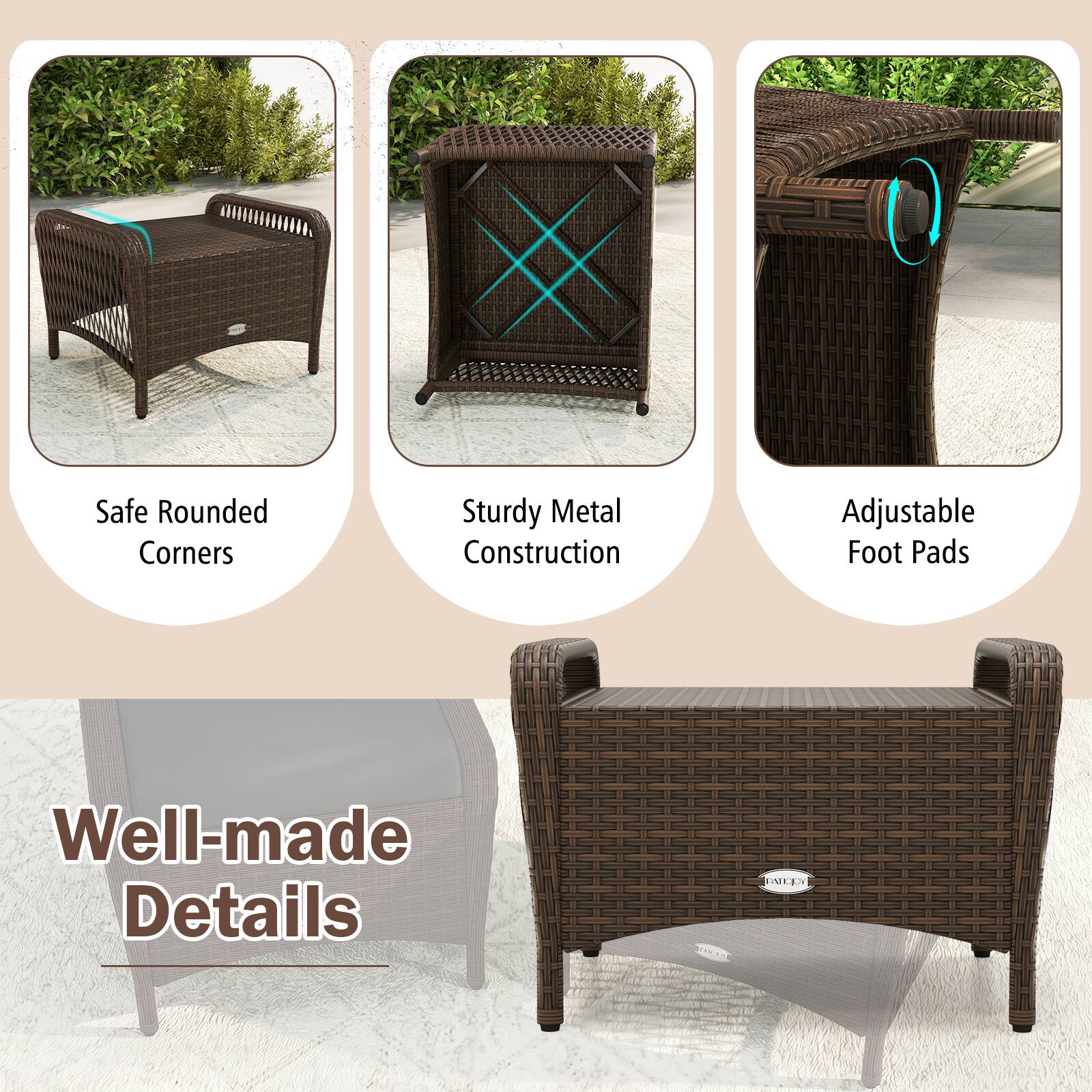Safe Rounded Corners  
Sturdy Metal Construction  
Adjustable Foot Pads  
Well-made Details