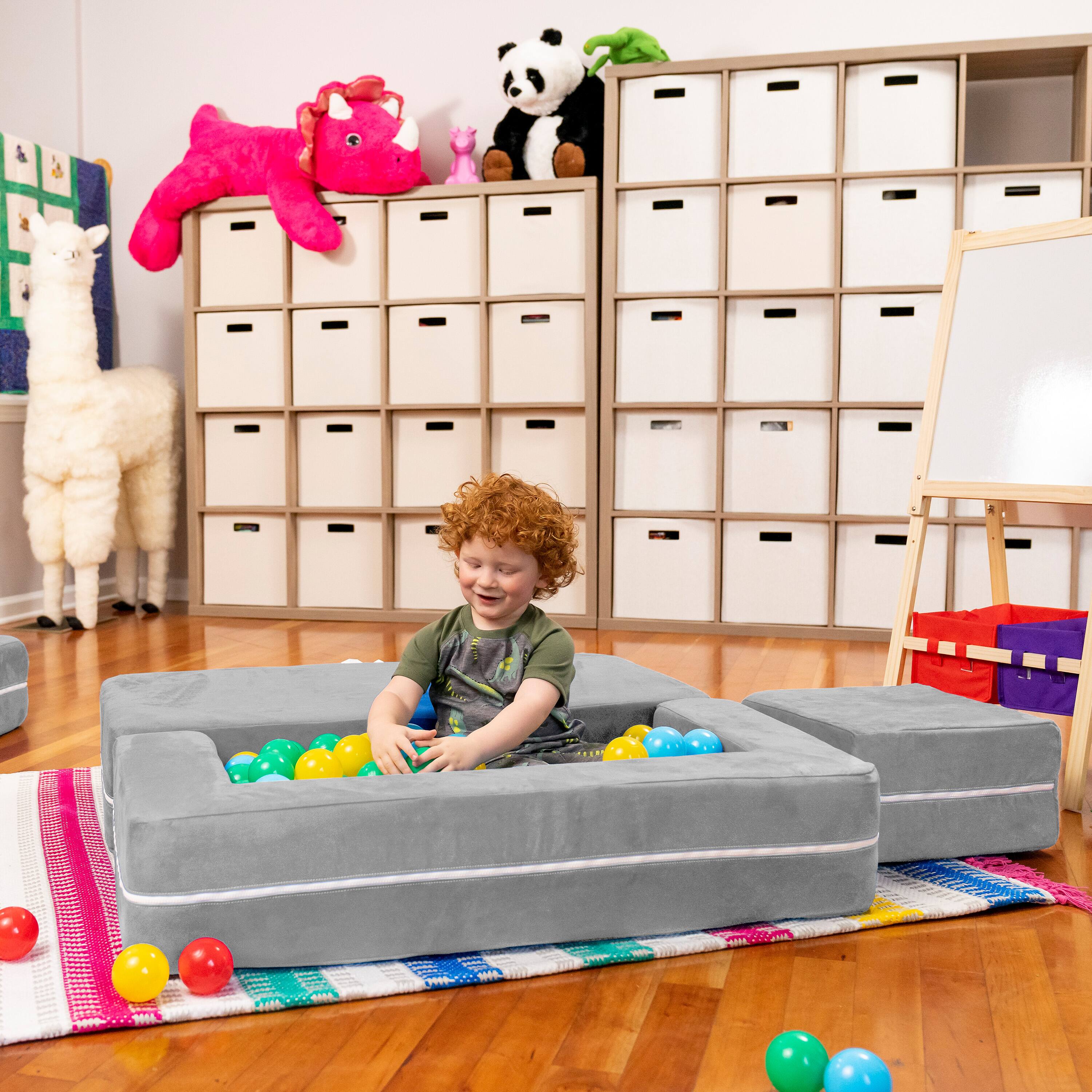 Alt View 2. Jaxx - Jaxx Zipline Kids Modular Loveseat & Ottomans/Fold Out Lounger, Platinum - Platinum.