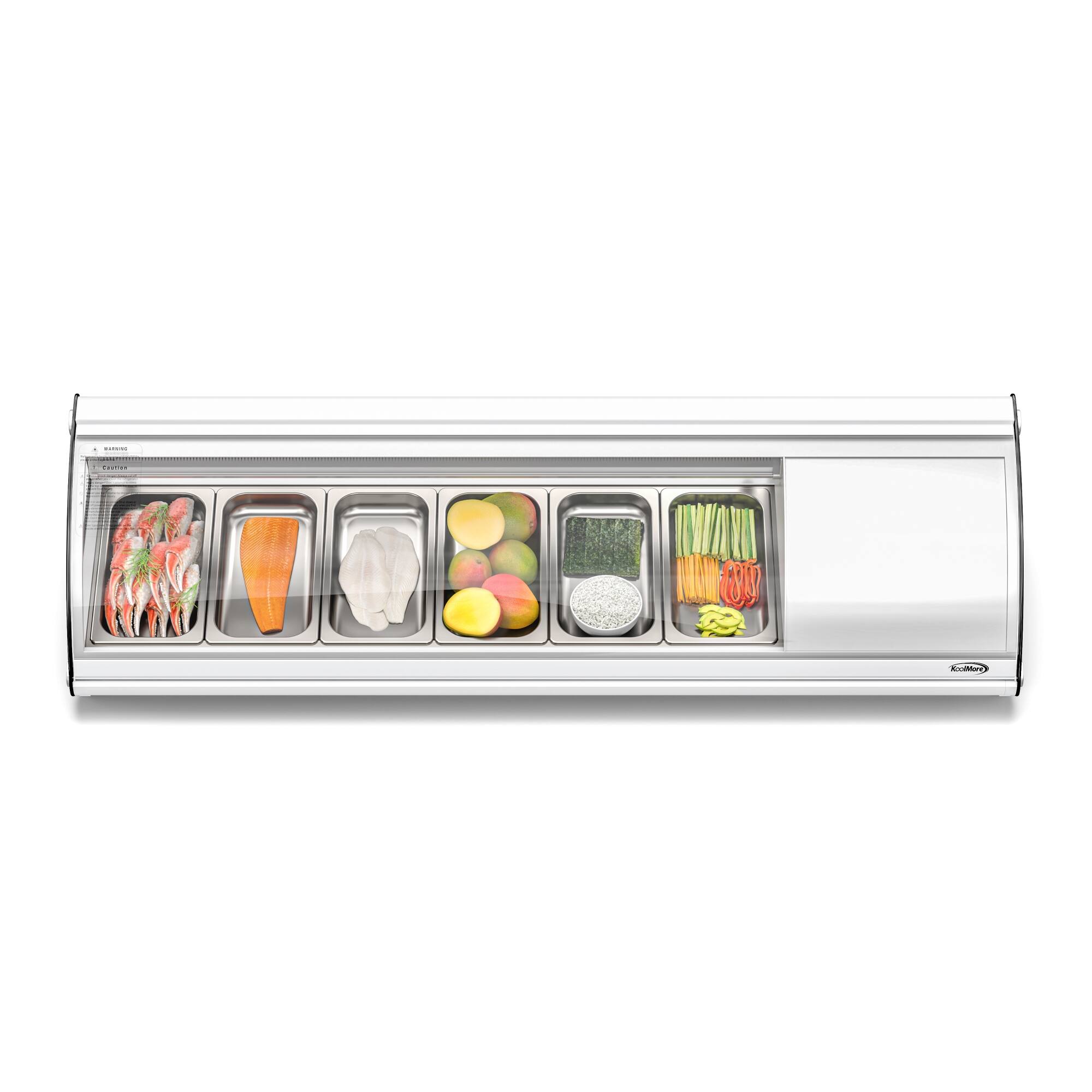 Angle. Koolmore - 60 in. Glass Sushi Countertop Display Refrigerator with 6 Stainless Steel Trays in White (KM-SR60-WH) - White.