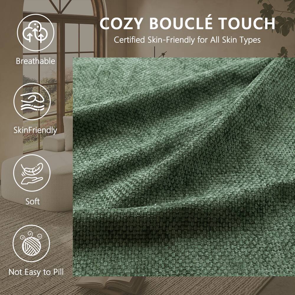 COZY BOUCLÉ TOUCH  
Certified Skin-Friendly for All Skin Types  
Breathable  
SkinFriendly  
Soft  
Not Easy to Pill