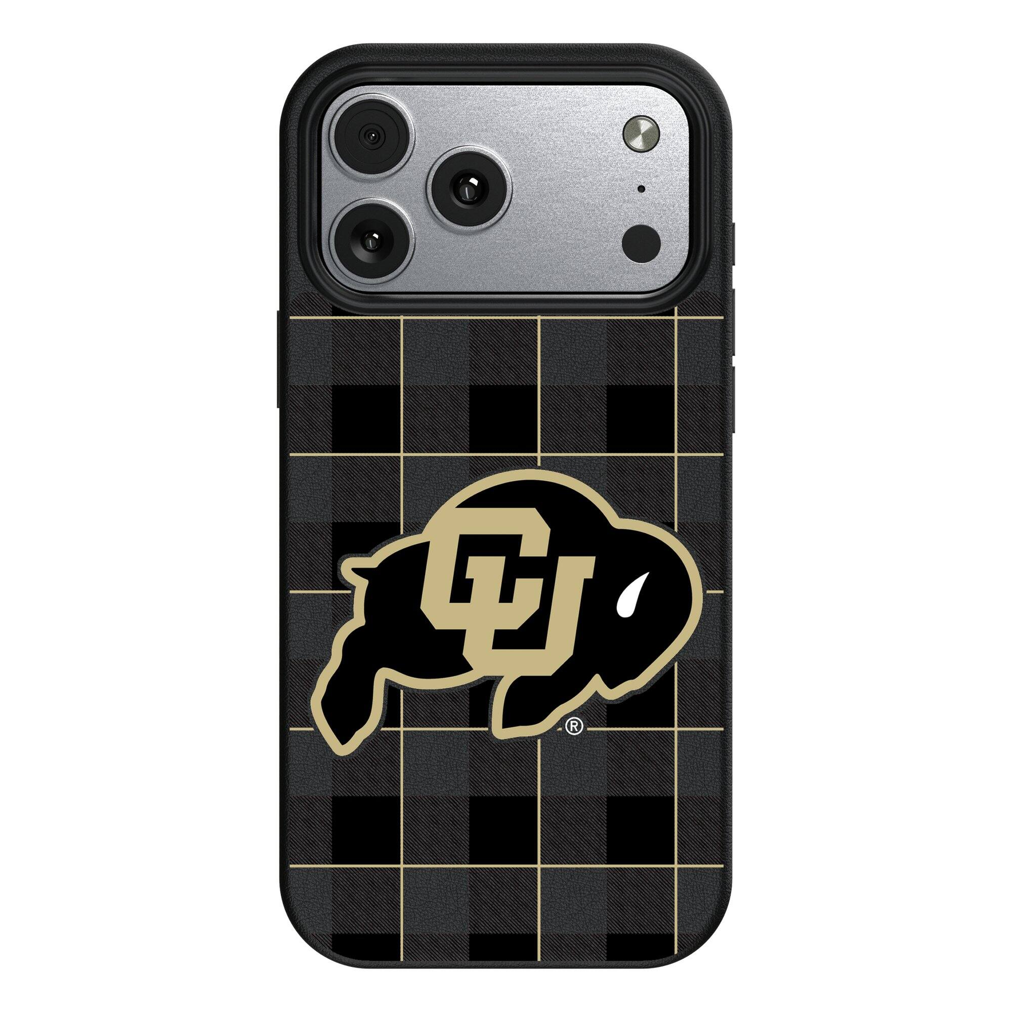Front. Keyscaper - Colorado Buffaloes Plaid Magnetic Bump iPhone Case - 15 - Black.
