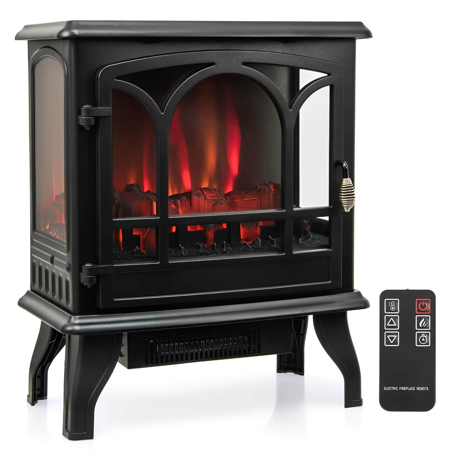 SKONYON - 1400W Electric Fireplace Heater with Realistic Flame and Adjustable Thermostat - Black