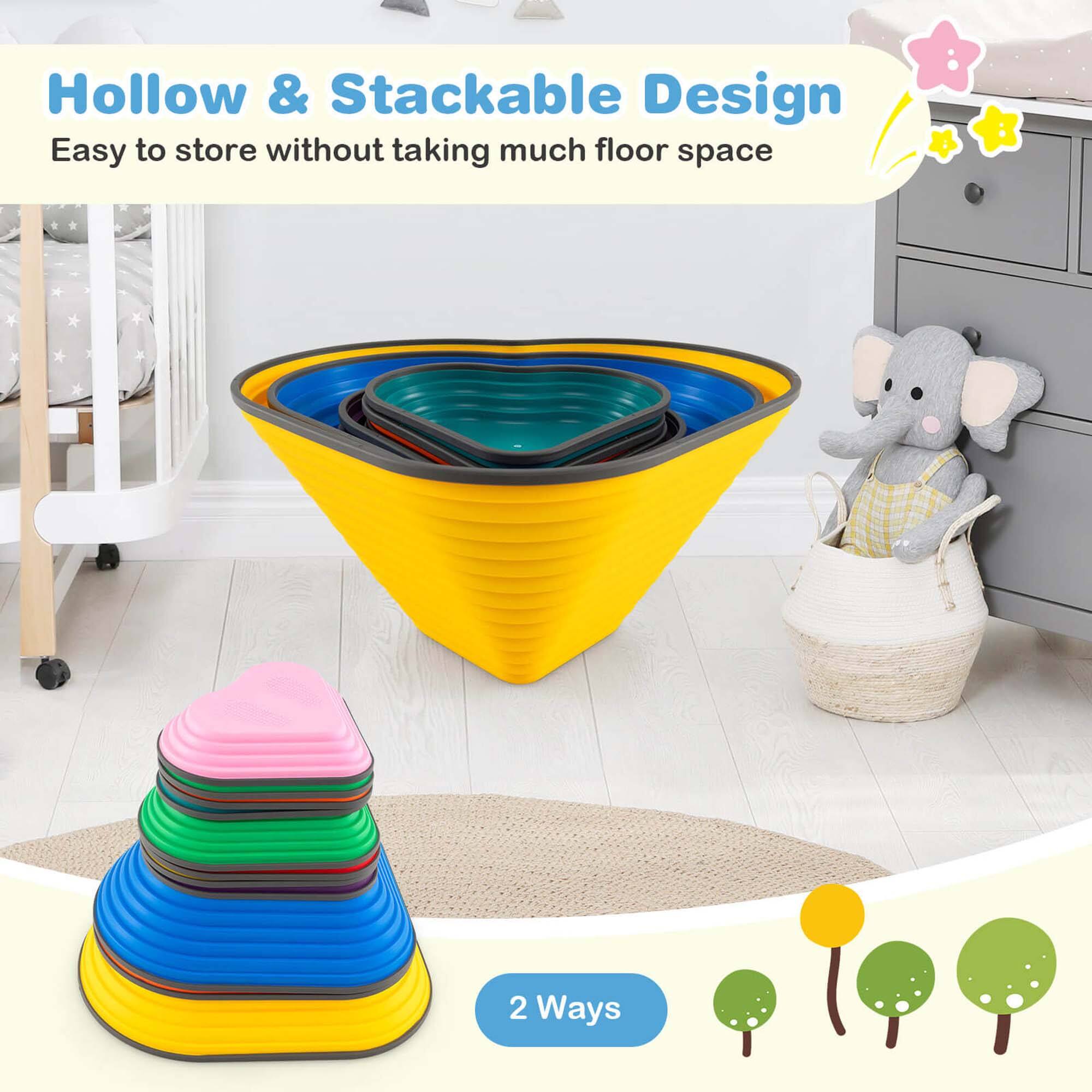 Hollow & Stackable Design  
Easy to store without taking much floor space  

2 Ways