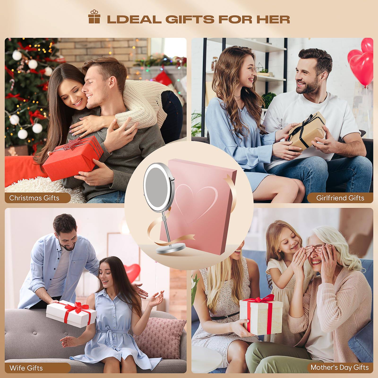 Alt View 5. Cedar Assembly - Mirror Lighted Magnifying Rechargeable Vanity Makeup Multi-Color Double-Sided for Women Men Gift - Antique Bronze.