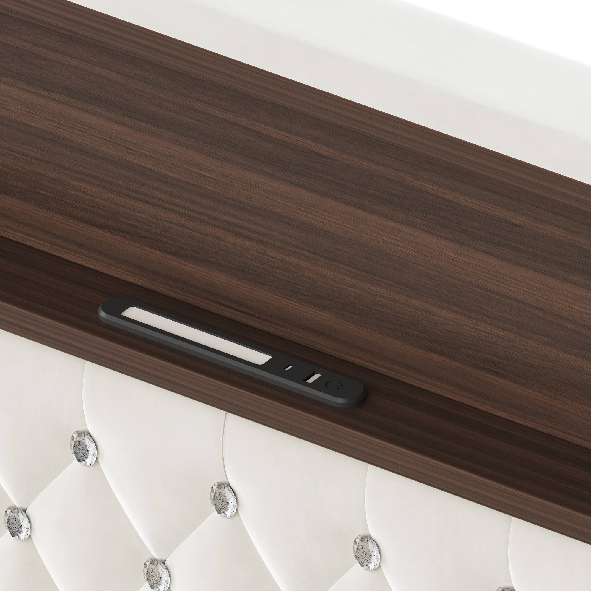 Alt View 2. GOODSILO - Luxurious Queen Size Velvet Tufted Bed Frame with USB Port and Night Light, High Headboard Platform Bed - Beige.