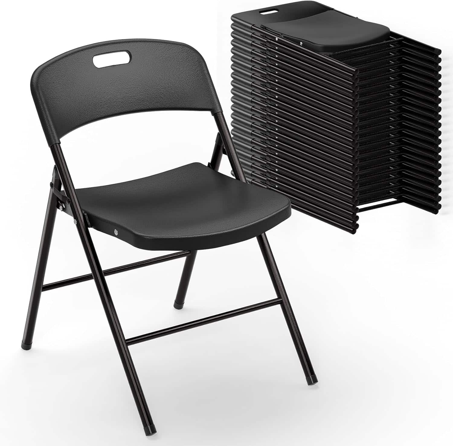 Winado - 20PCS Portable Folding Chairs Plastic Commercial Seating with Steel Frame for Indoor Outdoor Dining Party Wedding School - Black