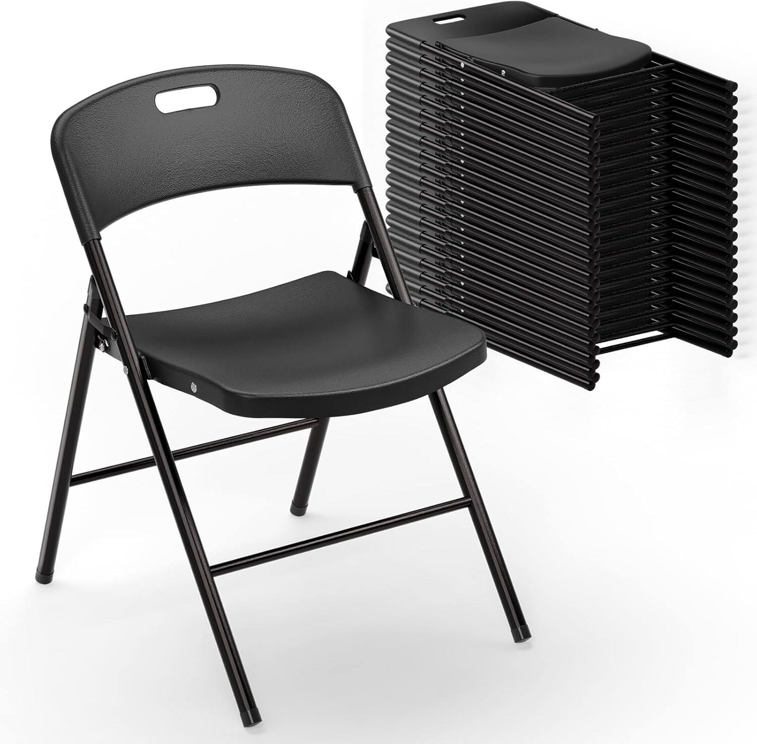 Front. Winado - 20PCS Portable Folding Chairs Plastic Commercial Seating with Steel Frame for Indoor Outdoor Dining Party Wedding School - Black.