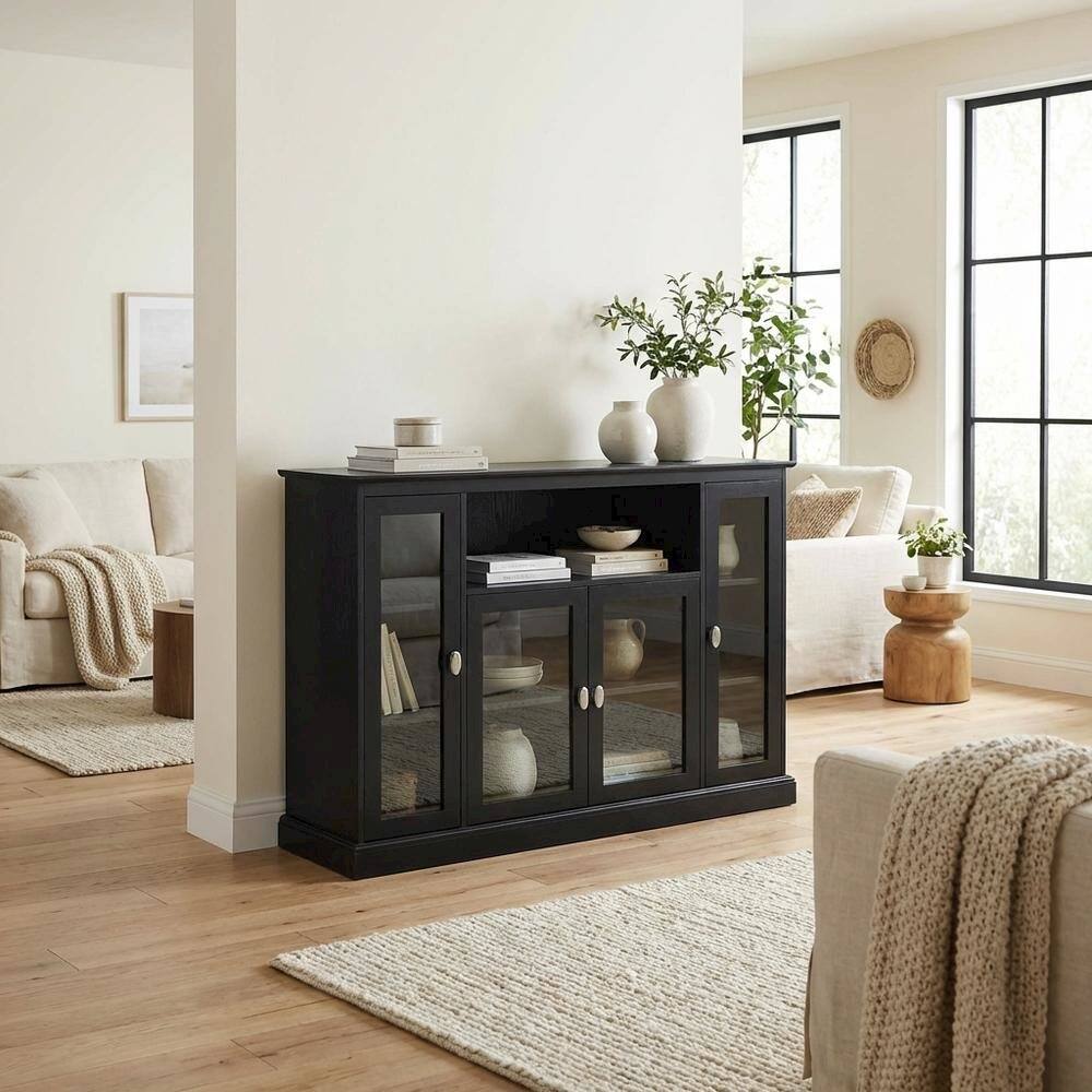 Alt View 2. FurniFact - Black Highboy TV Stand with Storage Cabinets and Shelves for 55-Inch TVs - Black.