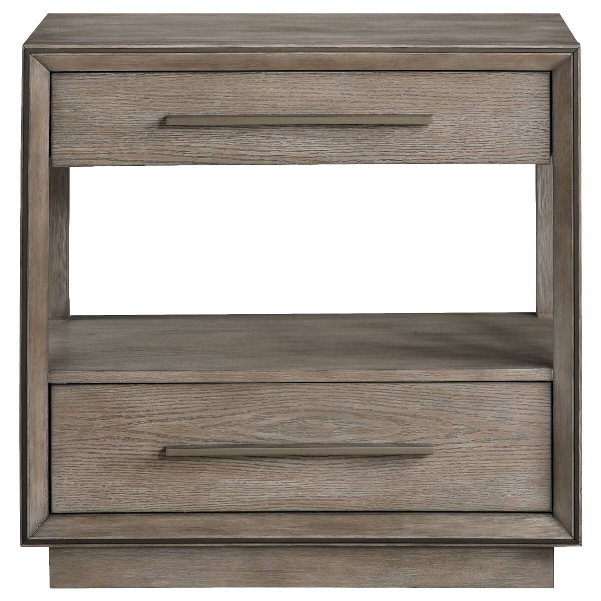 Loheer Two Drawer Nightstand with Open Shelf, 30 Inch Wide Taupe Oak ...