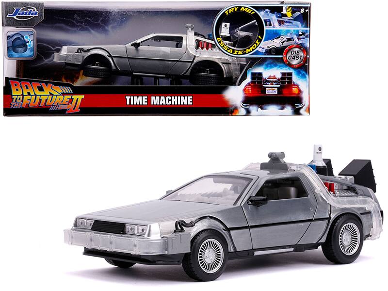 Jada - DeLorean Brushed Metal Time Machine Flying Version with Lights Back to the Future II 1989 Hollywood Rides 1/24 - Gray