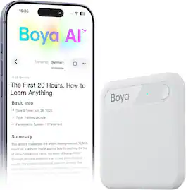 BOYA - NOTRA NEO AI Voice Recorder with Transcription and Summaries, Magnetic Digital Recorder, 8GB - White
