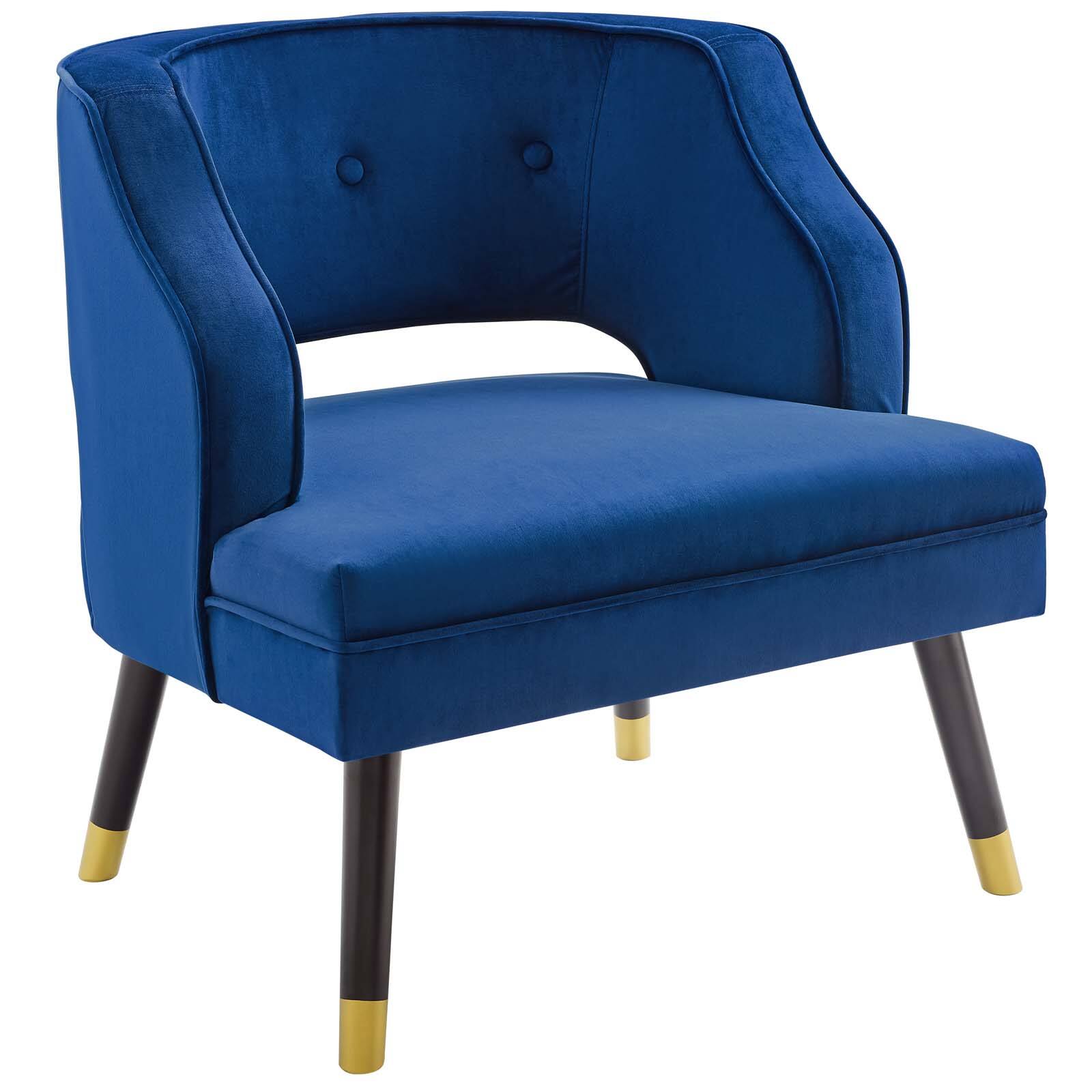 Angle. Modway - Traipse Button Tufted Open Back Performance Velvet Armchair by Modway - Navy.