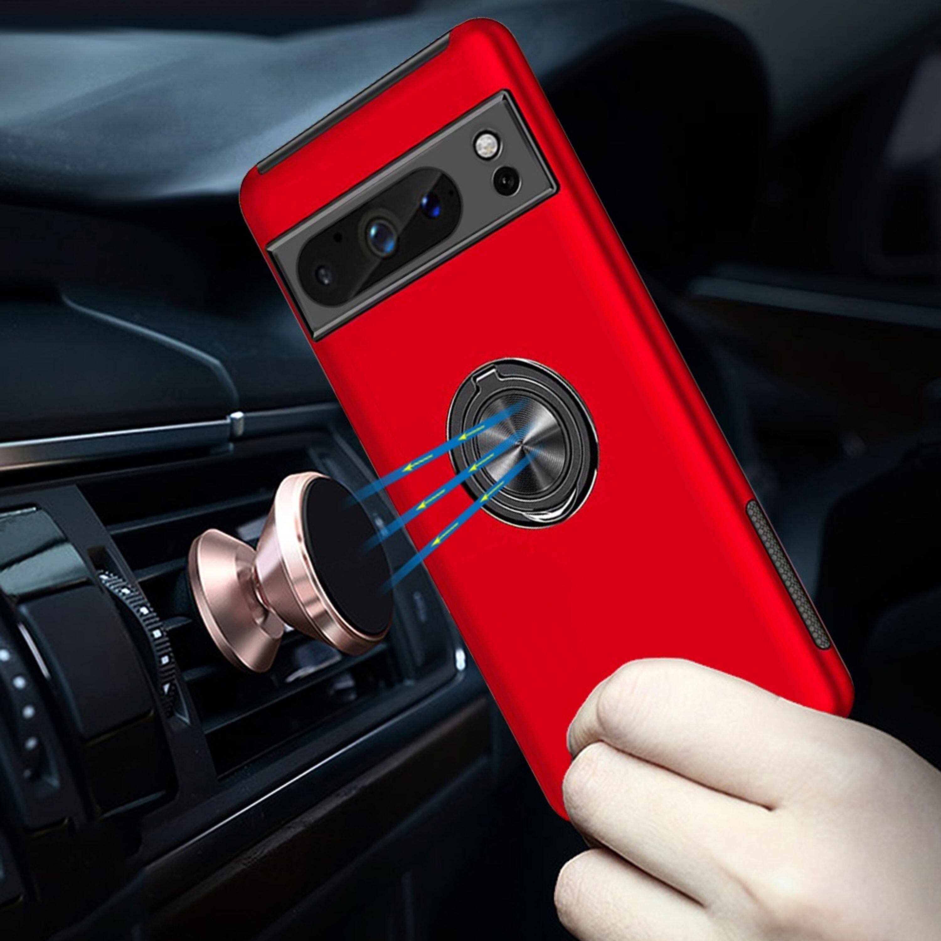 Angle. Kitcheniva - Rubberized Dual Layer Magnetic Ring Stand For Google Pixel 8 Pro Red - Red.