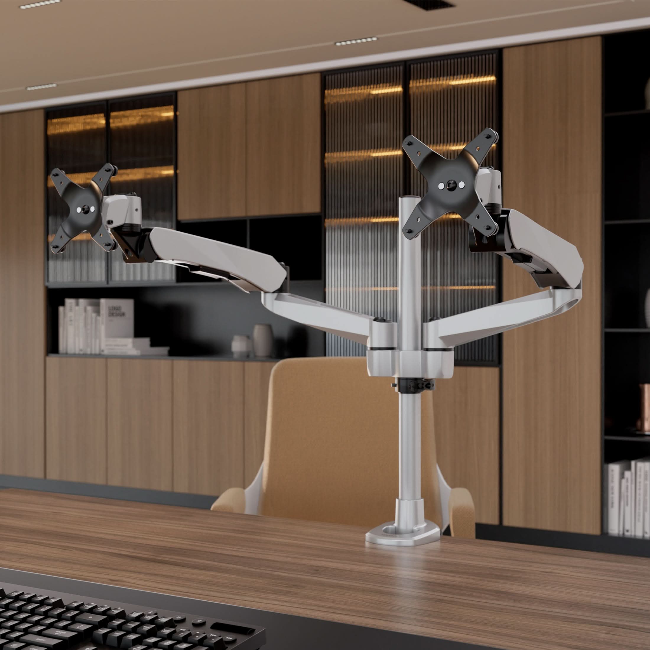 Alt View 6. Mount-It! - CLiX Series Extra Tall Articulating Single Monitor Desk Mount – Full Motion Arm for 13"-32" Screens, Silver - Silver.