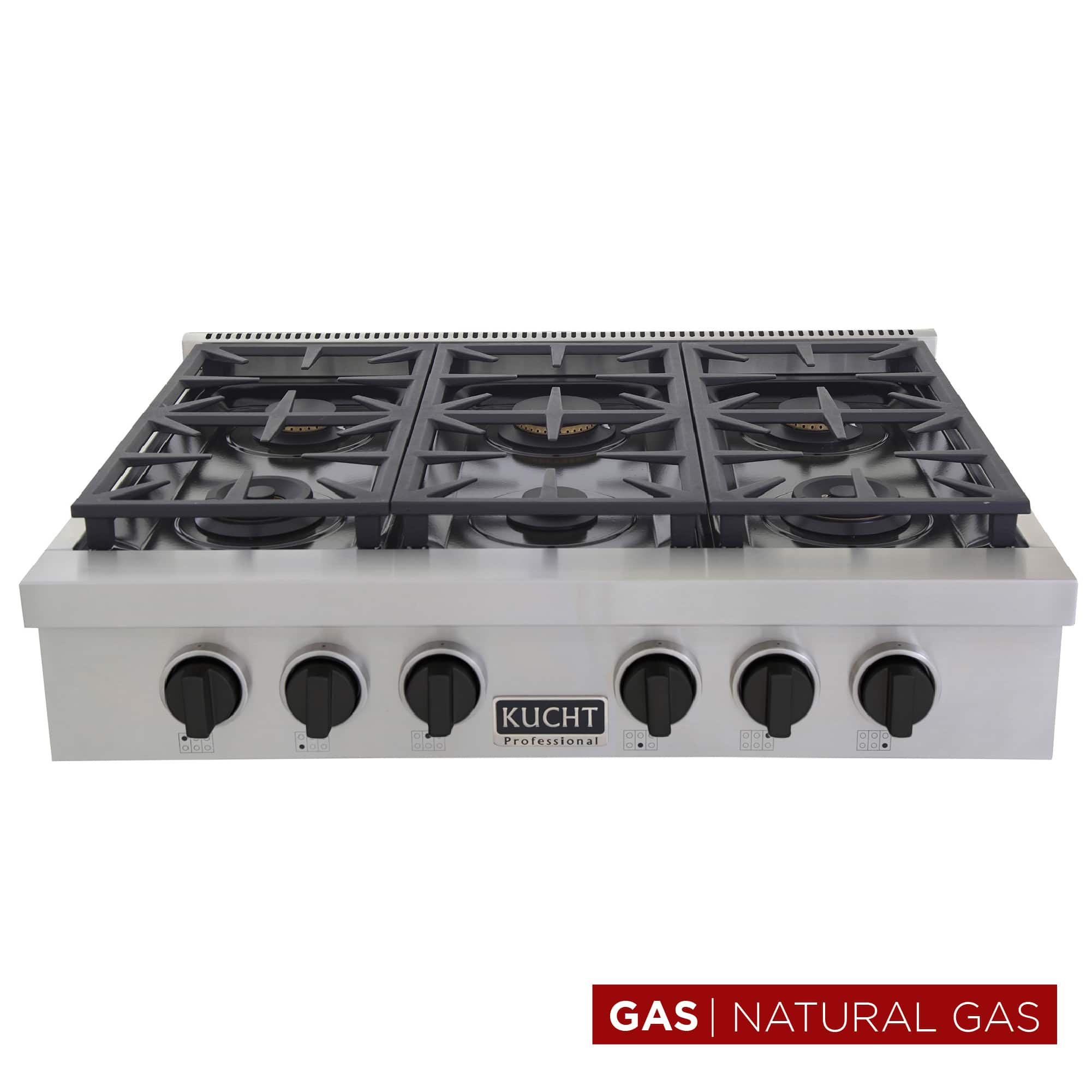 Kucht - Professional 36 in. Natural Gas Range with Sealed Burners in Stainless Steel with Tuxedo Black Knobs - Tuxed Black