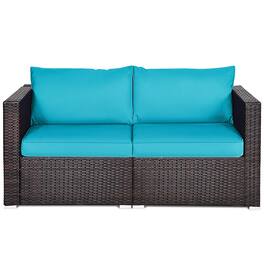 Costway - 2PCS Patio Rattan Corner Sofa Sectional Furniture Cushion - Blue
