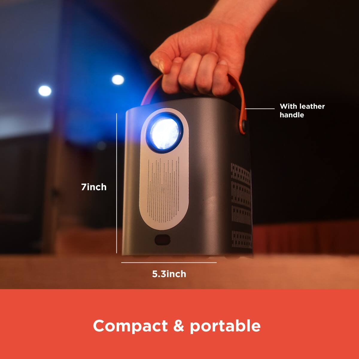 With leather handle

7 inch

5.3 inch

Compact & portable