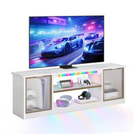 Bestier - 57-inch Gaming TV Stand with RGB Music Sync Lights, Aluminum Frames & Cable Management - White Marble
