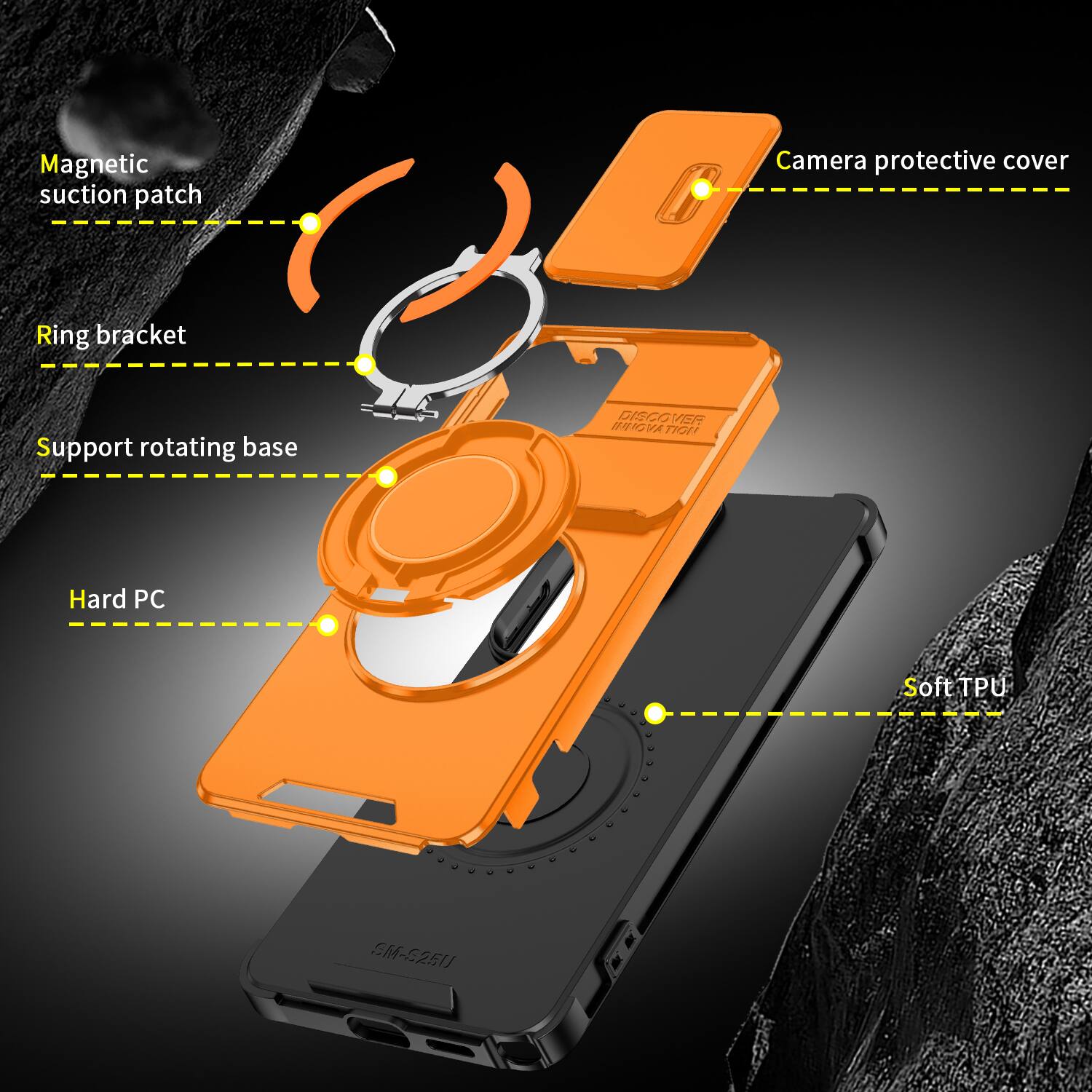 Magnetic suction patch  
Camera protective cover  
Ring bracket  
Support rotating base  
Hard PC  
Soft TPU  

DISCOVER BIGVATIGITY  

SM-5251