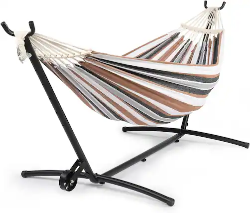 Front. Winado - 9 FT Portable Hammock Set with Adjustable Height, Double Hammock, Wheel Stand, Carrying Bag for Outdoor Backyard Garden - Black & Coffee Stripe.