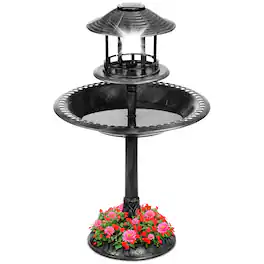 Best Choice Products - Solar Outdoor Bird Bath Pedestal Fountain Garden Decoration w/ Fillable Planter Base - Black